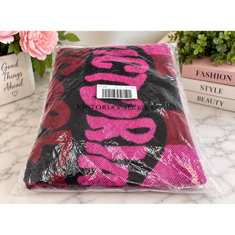 Victoria's Secret Logo Scarf Wrap Pink Black Y2K Glam Fashion Accessory NEW